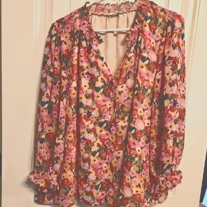 Entro Floral Blouse - Pink and Orange